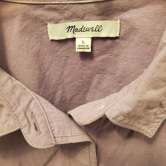 Women's Madewell Blouse, Button, long Sleeve, Purple, Size L, Pocket on front. - Picture 2 of 4